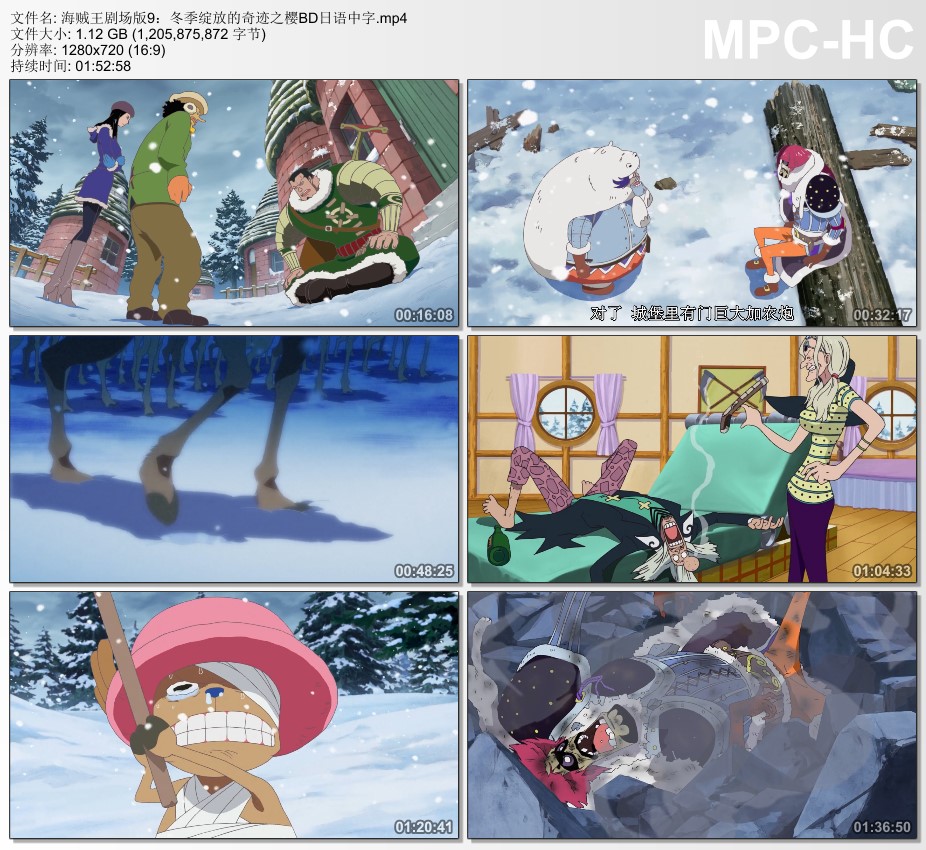 图为乔巴与草帽团在雪山的经典场景